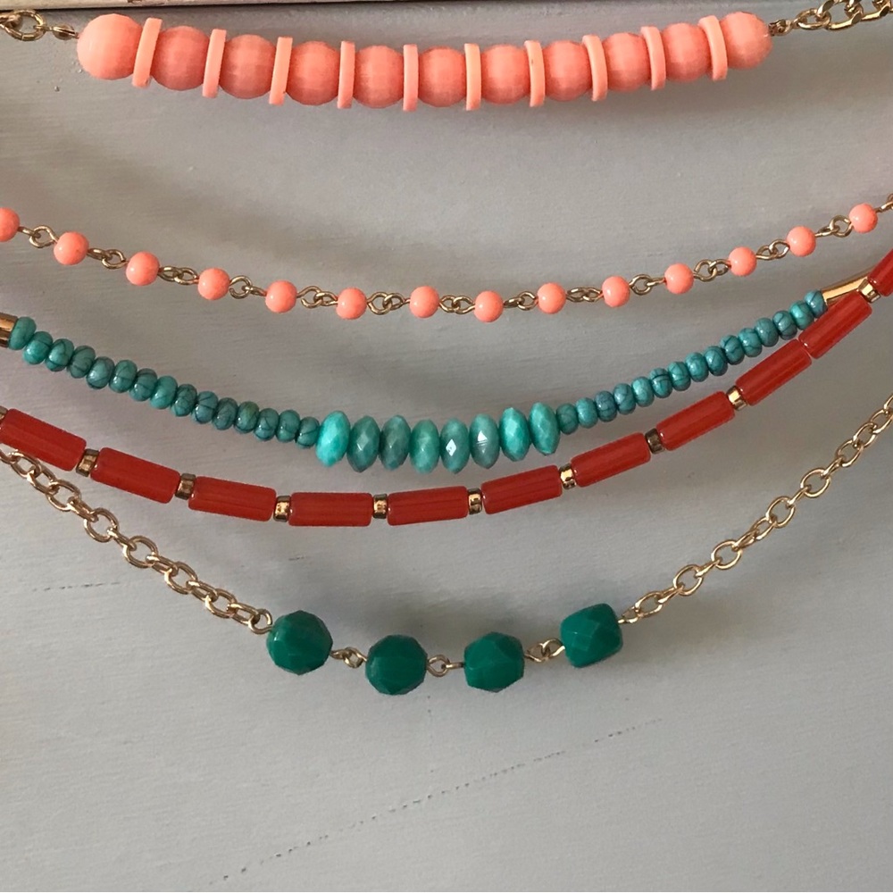 Shofel Brothers Signed SBH Multi Layer Gems Beads Gold Chain Layered Necklace